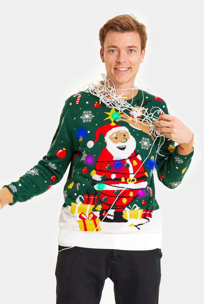 LED light-up Men's Christmas Jumper Santa Claus in a mess