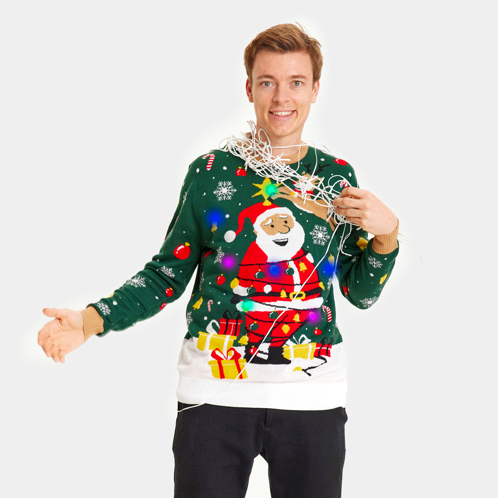 LED light-up Men's Christmas Jumper Santa Claus in a mess