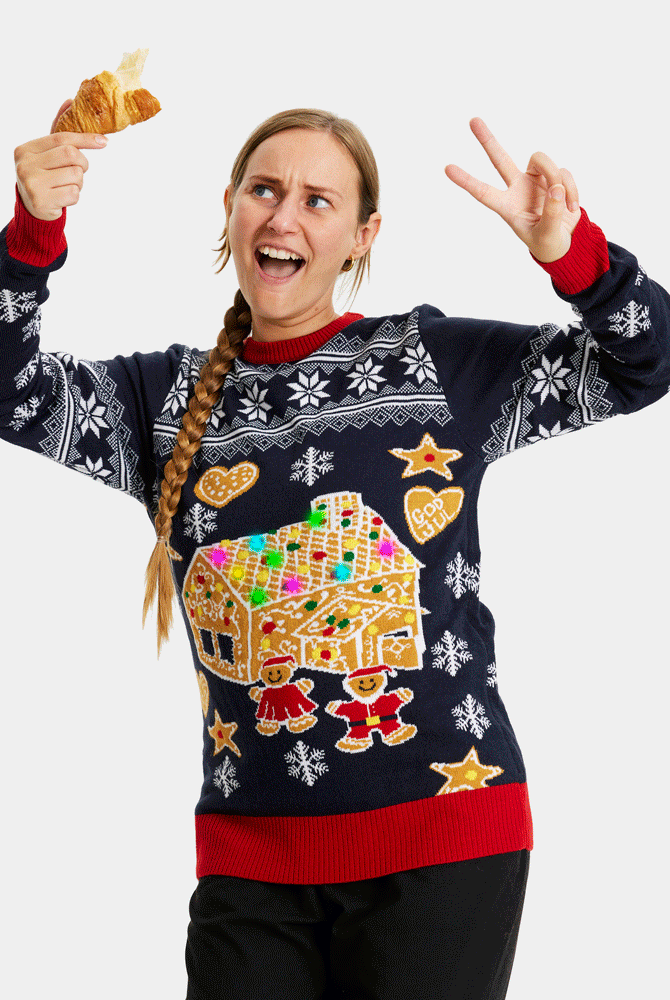 LED light-up Womens Christmas Jumper with Gingerbread House