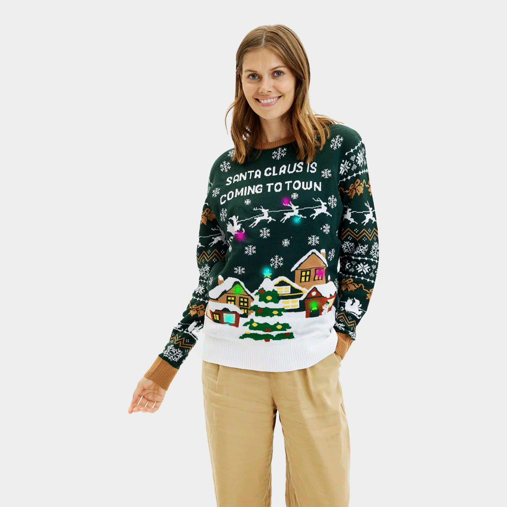 LED light-up Womens Christmas Jumper Santa is Coming to Town