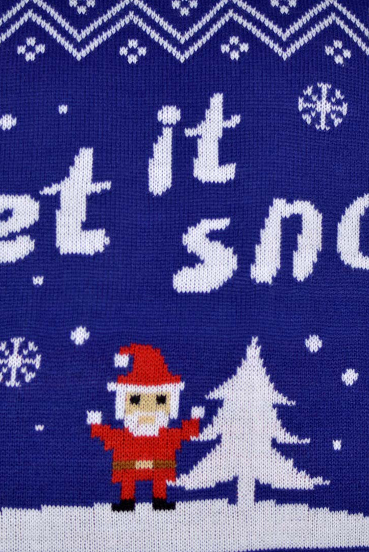 Let it Snow Blue Couple's Christmas Jumper detail