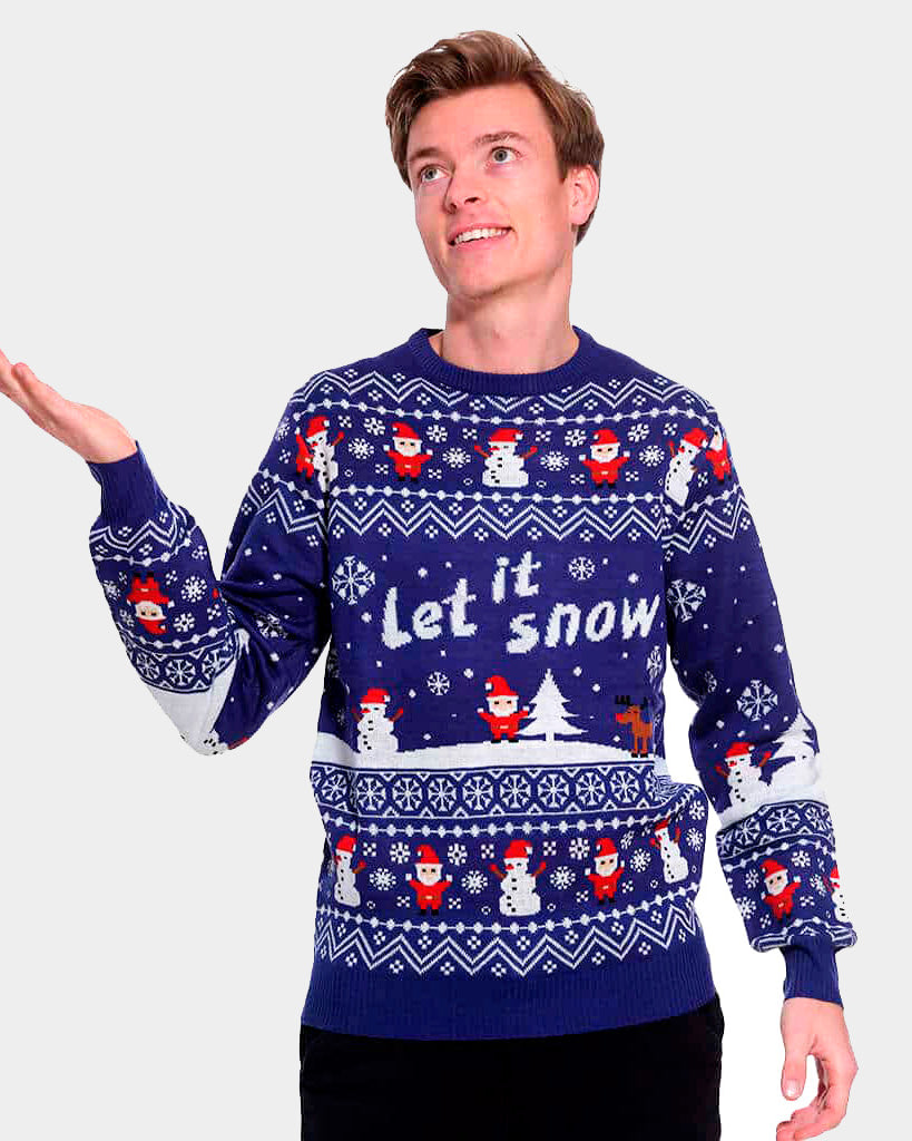 mens Let it Snow Blue Couple's Christmas Jumper