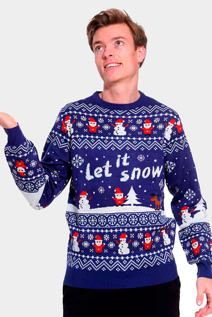 mens Let it Snow Blue Couple's Christmas Jumper