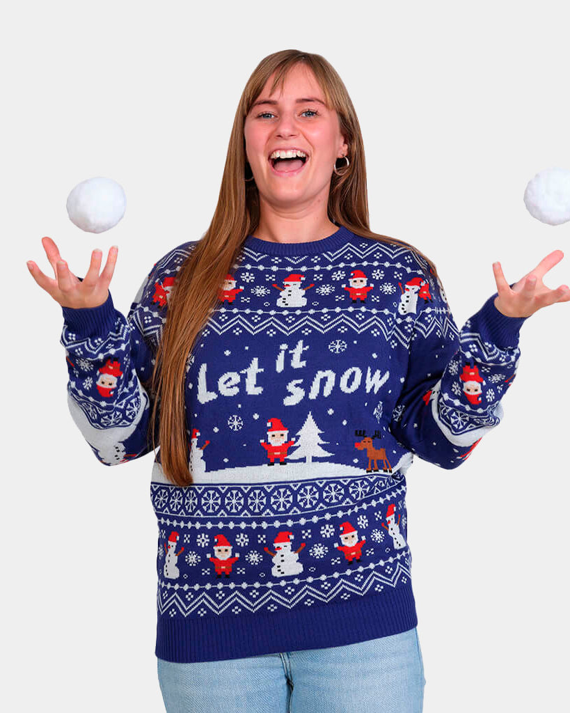 Let it Snow Blue Couple's Christmas Jumper womens