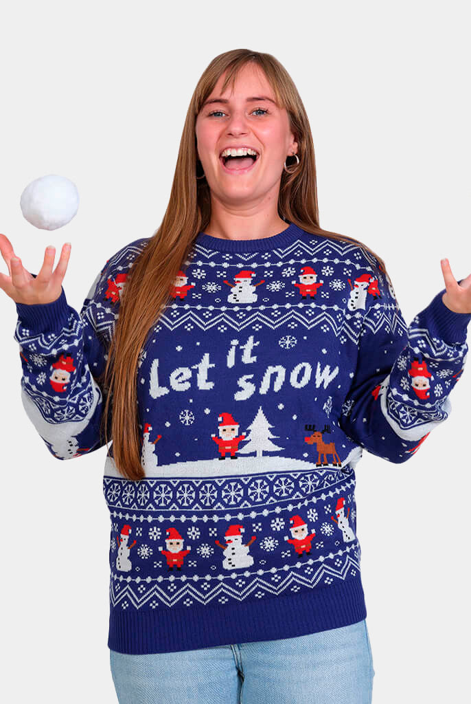 Let it Snow Blue Couple's Christmas Jumper womens