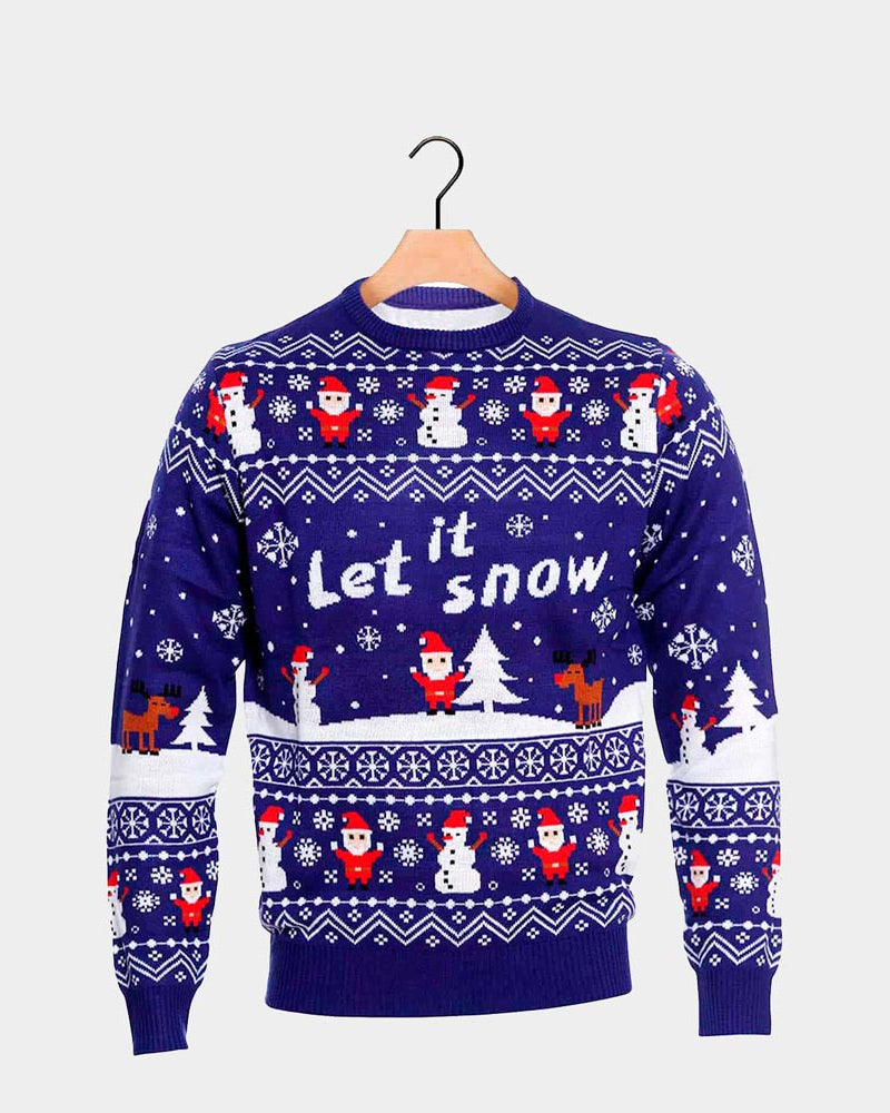 Let it Snow Blue Couple's Christmas Jumper