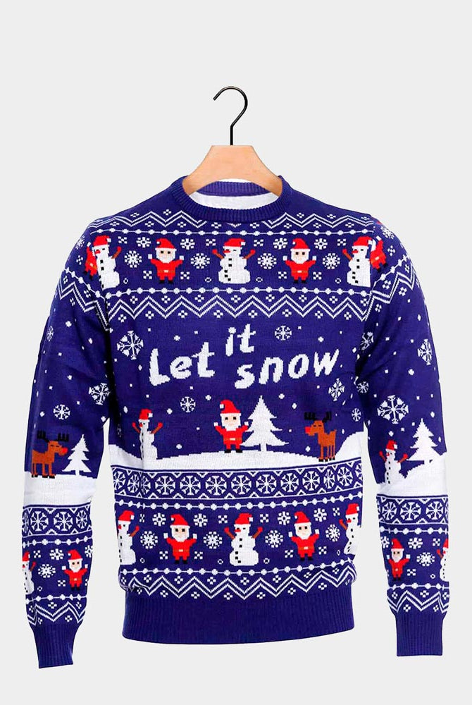 Let it Snow Blue Couple's Christmas Jumper