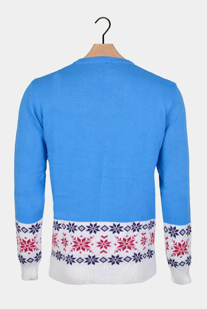 Reindeer and Snow Light Blue Men's Christmas Jumper