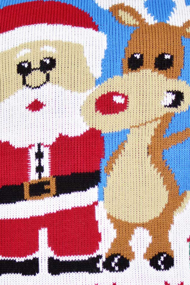 Light Blue Couple's Christmas Jumper with Santa and Rudolph detail