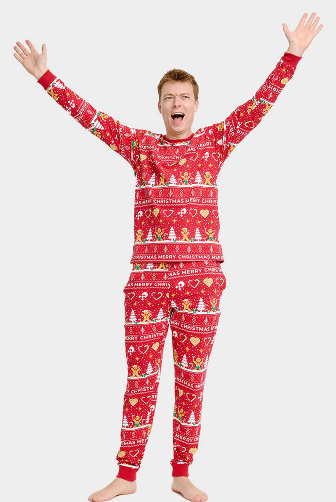 Men Red Christmas Pyjama for Family Gingercookies