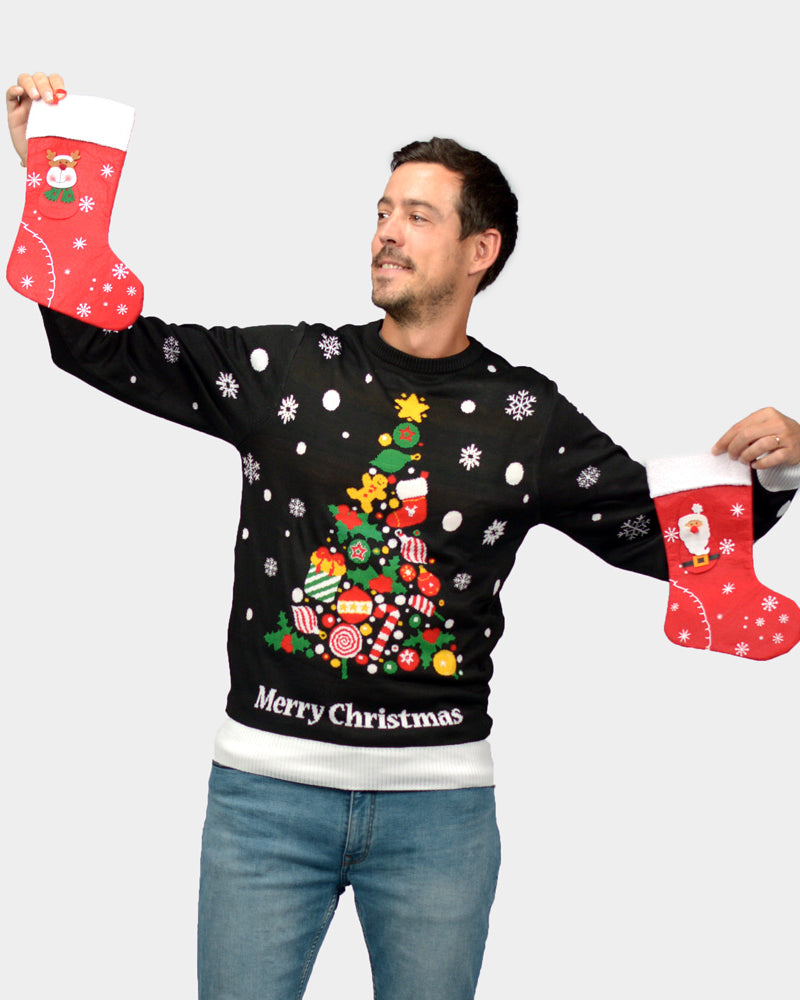 Mens Black Christmas Jumper Merry Christmas