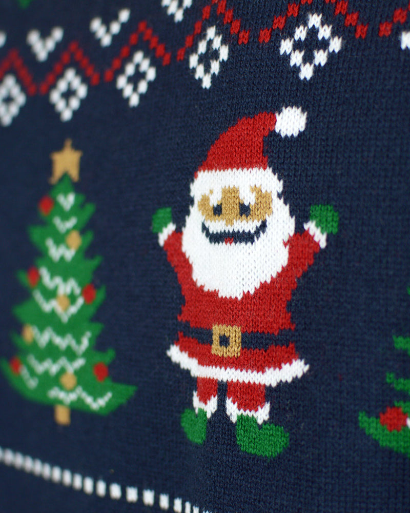 Mens Blue and Red Cardigan Christmas Jumper Santa