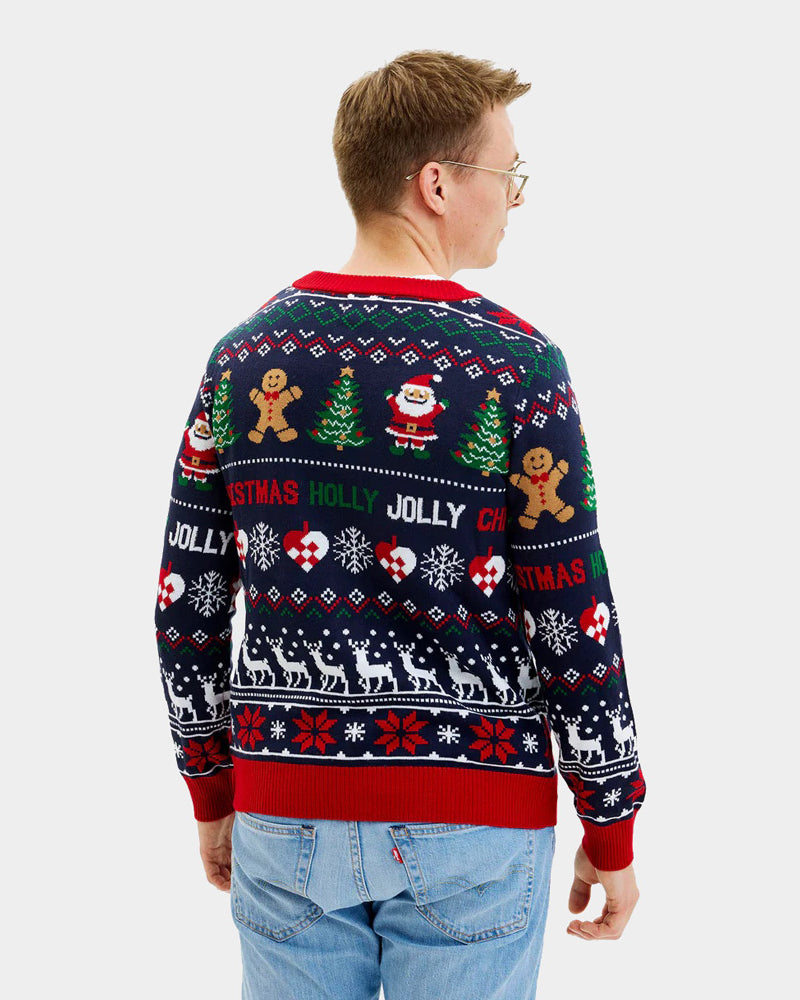 Men's Blue and Red Christmas Jumper Cardigan