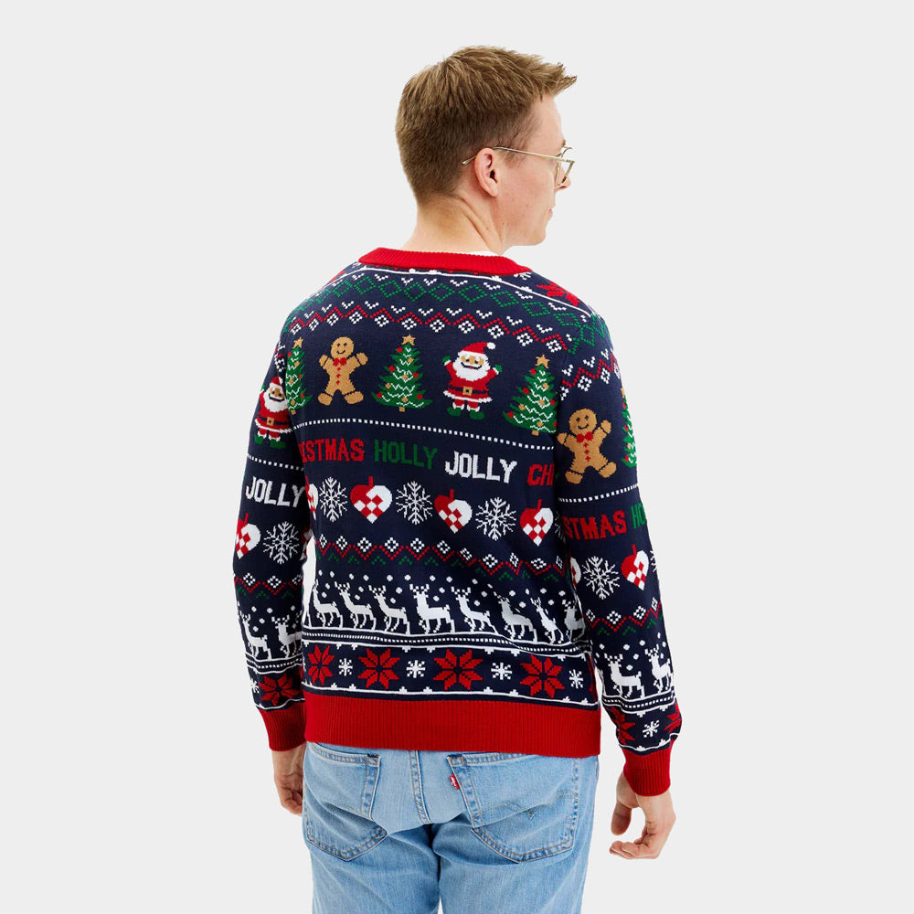 Men's Blue and Red Christmas Jumper Cardigan