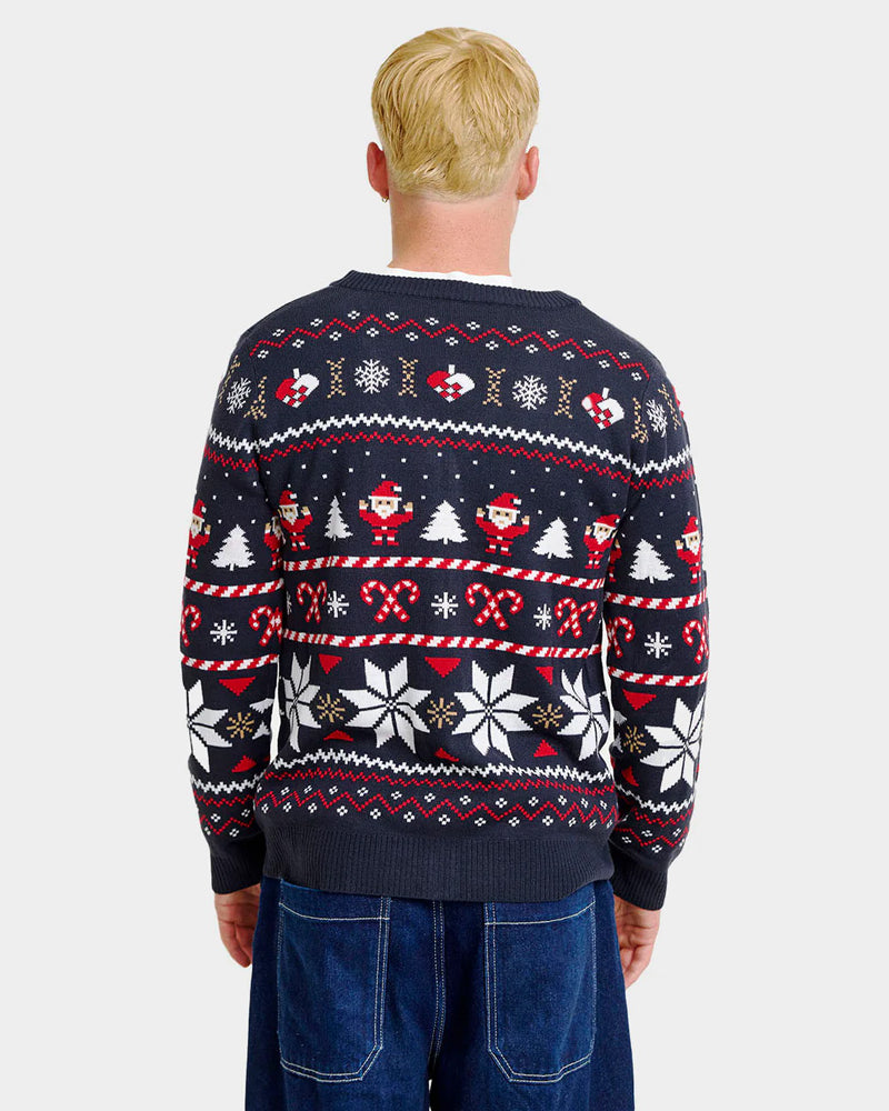 Mens Cardigan Christmas Jumper with Polar Stars Blue