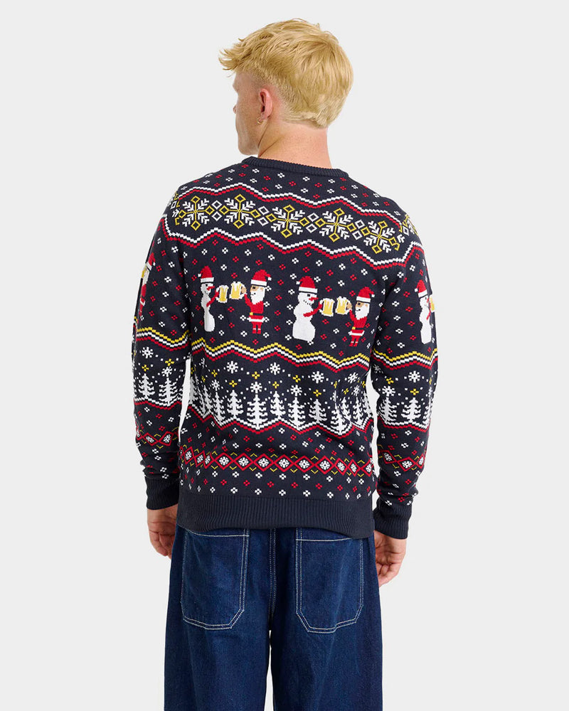 Mens Christmas Jumper Cheers Santa snowman
