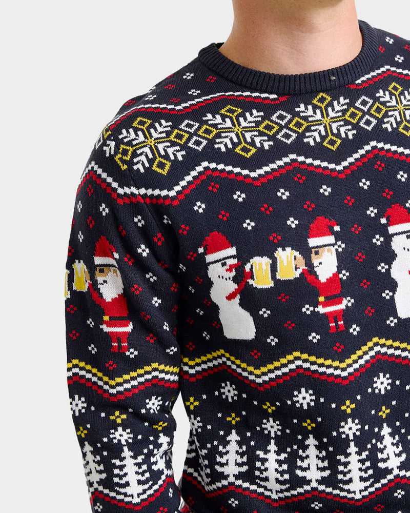 Mens Christmas Jumper Cheers snowman Santa