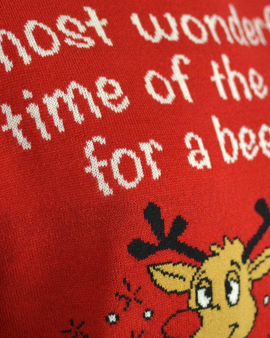 detail Men's Christmas Jumper with Reindeer + Beer Opener