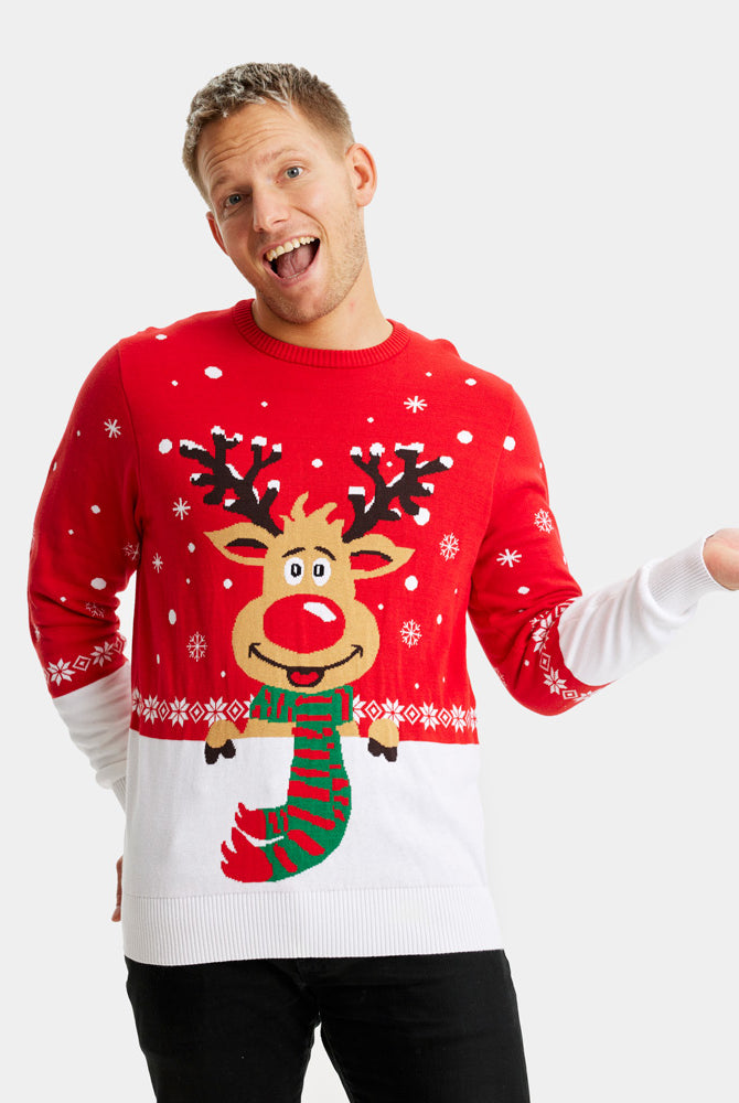 Men's Christmas Jumper with Reindeer with Scarf