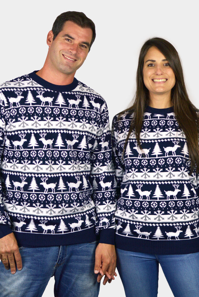 Men's Christmas Jumper with Reindeers and Trees Strips womens