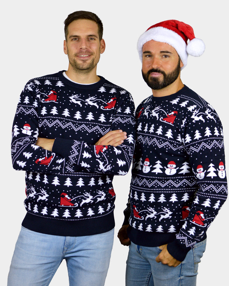 Christmas Jumper with Trees, Snowmen and Santa Men's