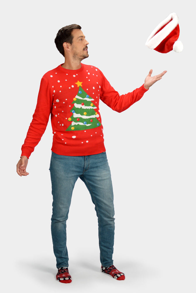 Christmas Tree Couple's Red Mens Christmas Jumper