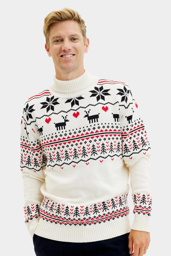 Mens Classy Turtleneck Beige Organic Cotton Couple's Christmas Jumper