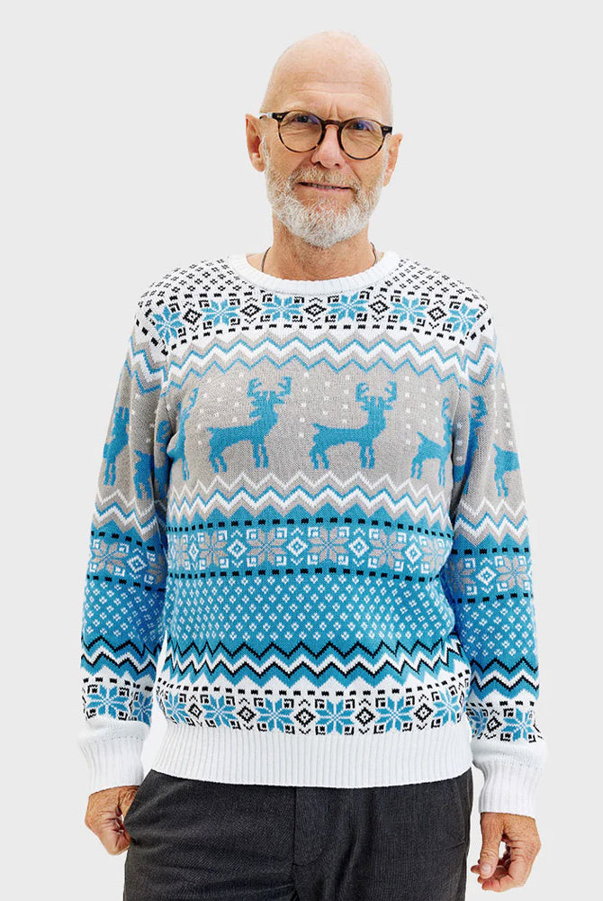 mens Classy White, Grey and Blue Womens Christmas Jumper Reindeers