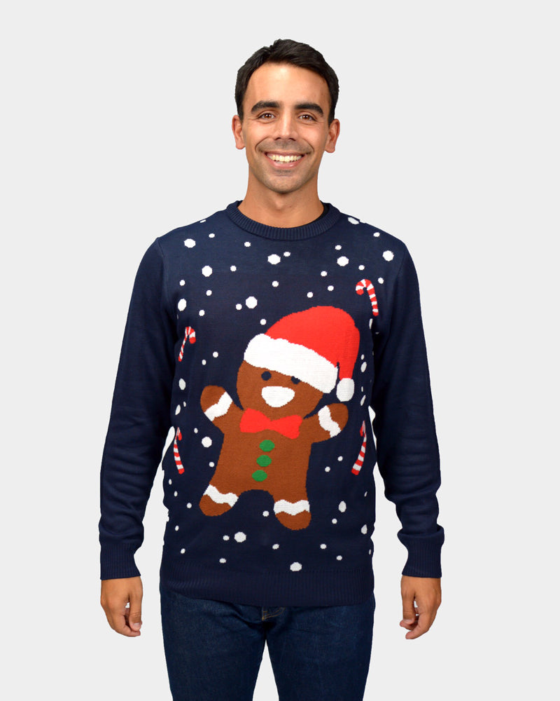 Mens Gingerbread Couple's Blue Christmas Jumper