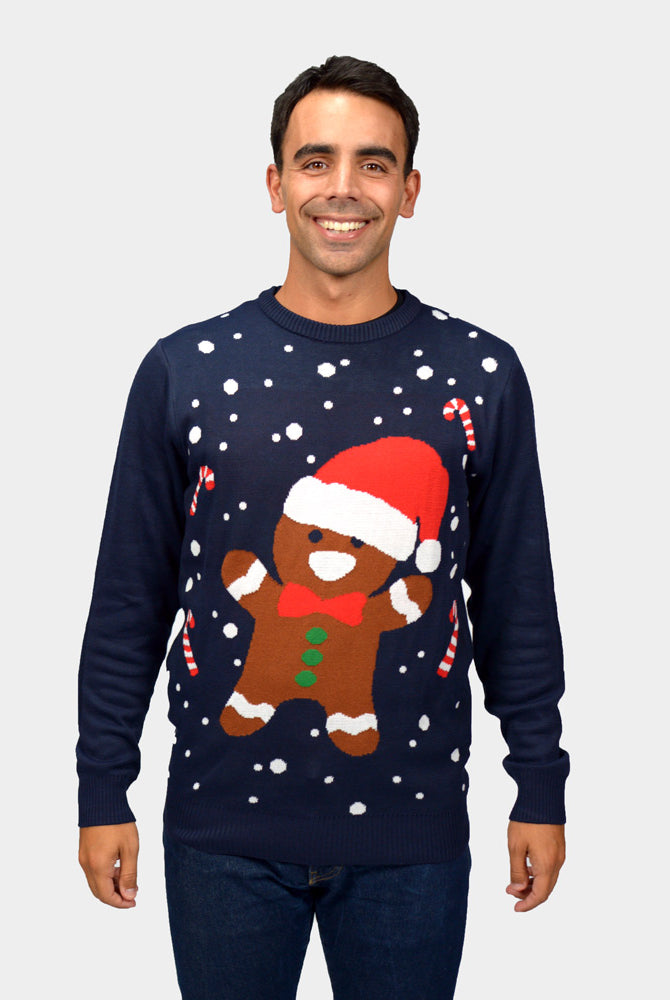 Mens Gingerbread Couple's Blue Christmas Jumper