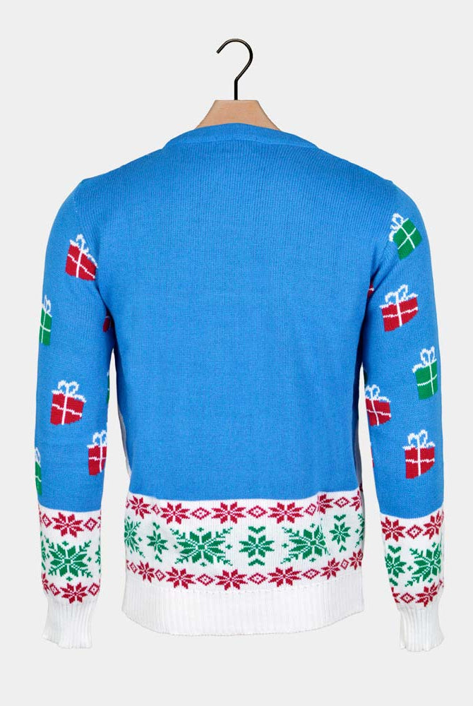 Santa and Rudolph Light Blue Men's Christmas Jumper