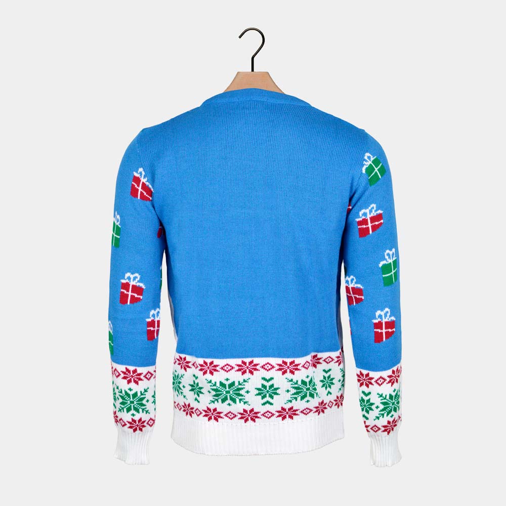 Santa and Rudolph Light Blue Men's Christmas Jumper