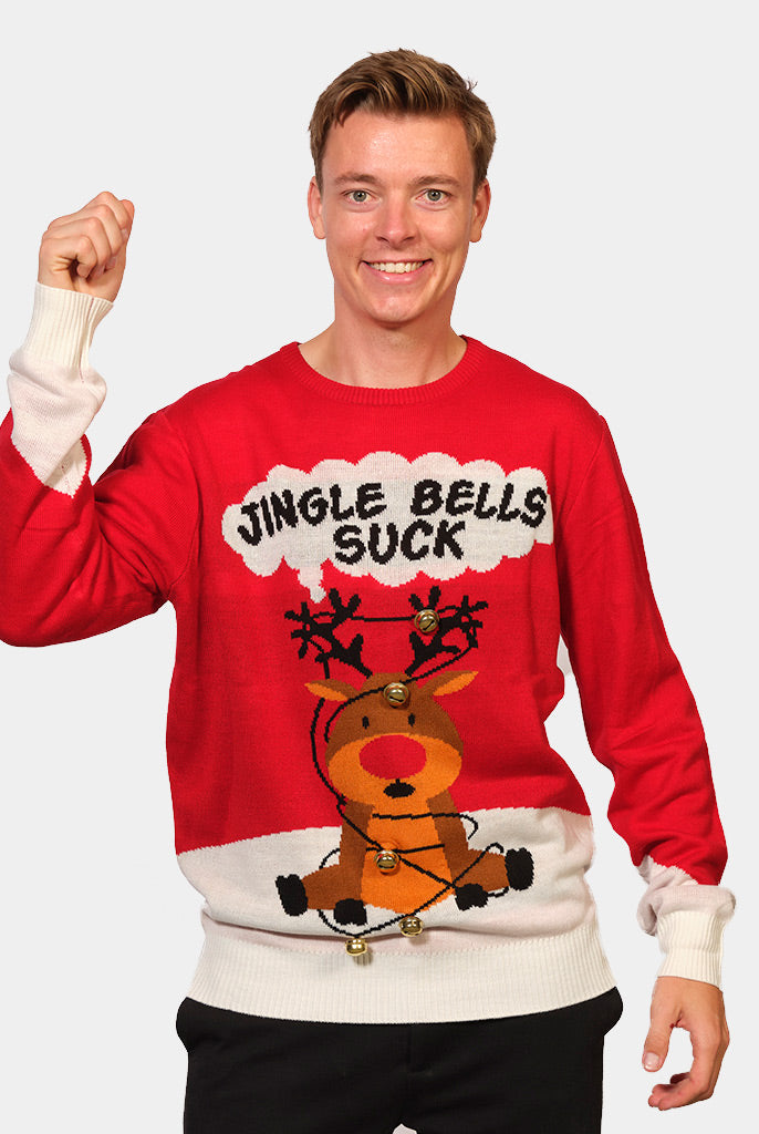 mens Red 3D Couple's Jingle Bells Suck Christmas Jumper
