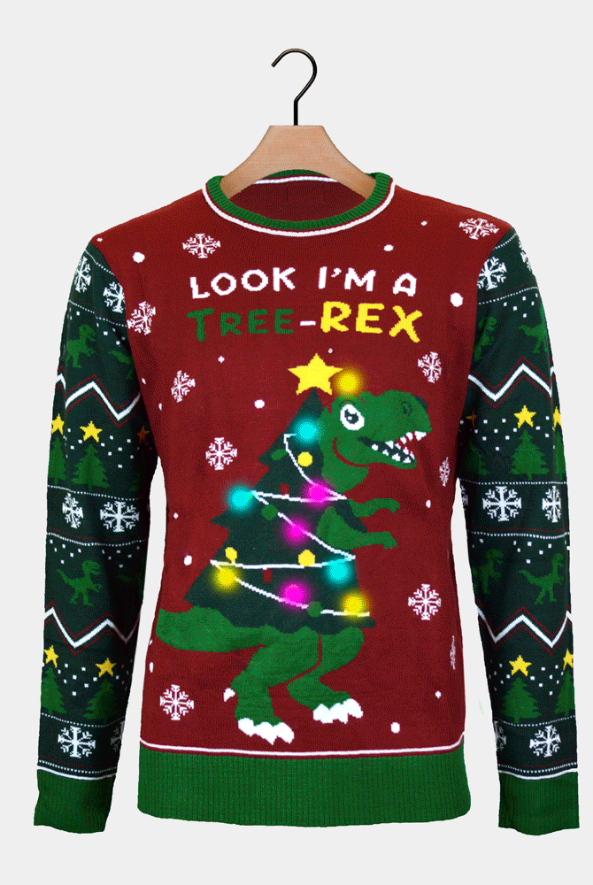 Mens Tree-Rex LED light-up Christmas Jumper