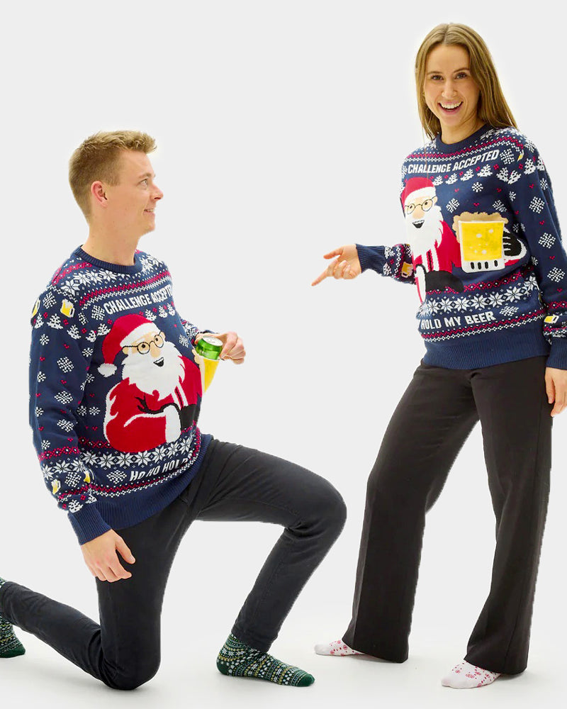 Mens and Womens Christmas Jumper with Beer Pocket 3D