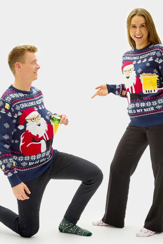 Mens and Womens Christmas Jumper with Beer Pocket 3D