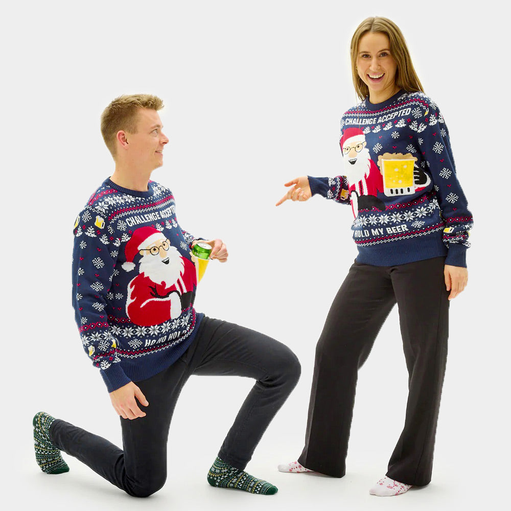 Mens and Womens Christmas Jumper with Beer Pocket 3D