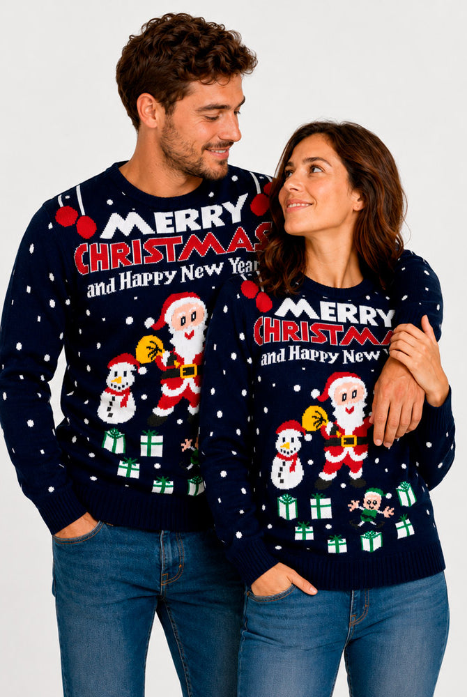 Merry Christmas and Happy New Year Mens Christmas Jumper Couple