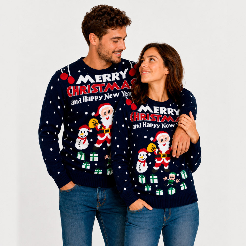 Merry Christmas and Happy New Year Mens Christmas Jumper Couple