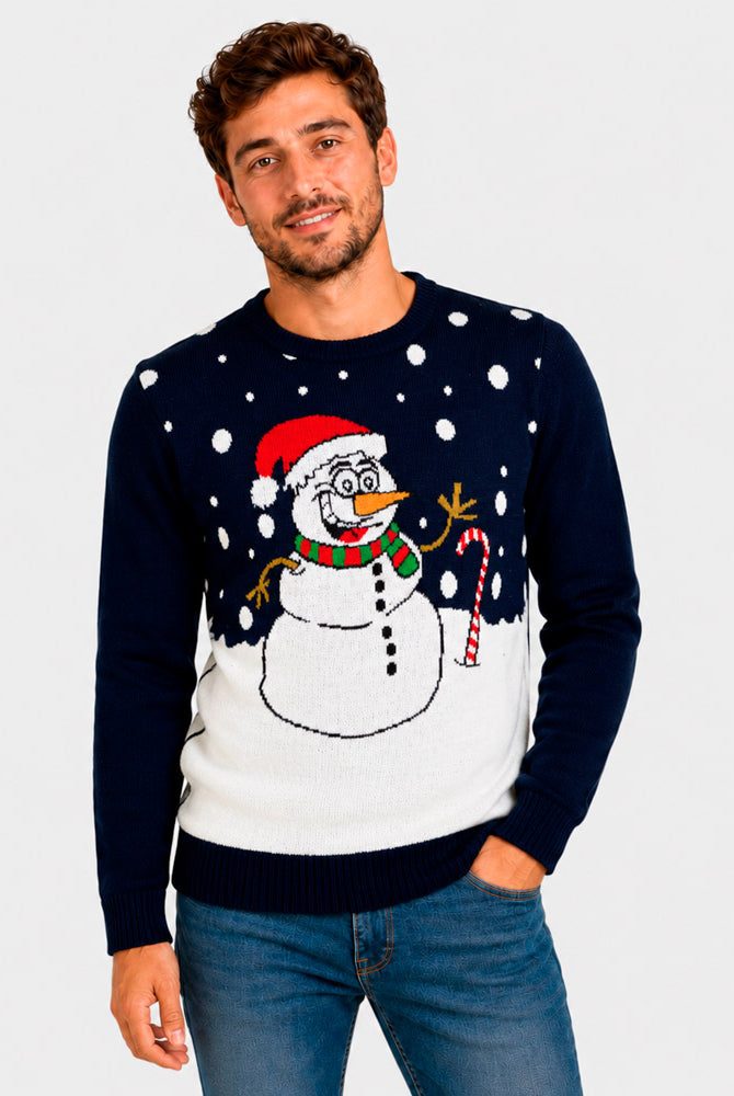 Navy Blue Christmas Jumper with Snowman men