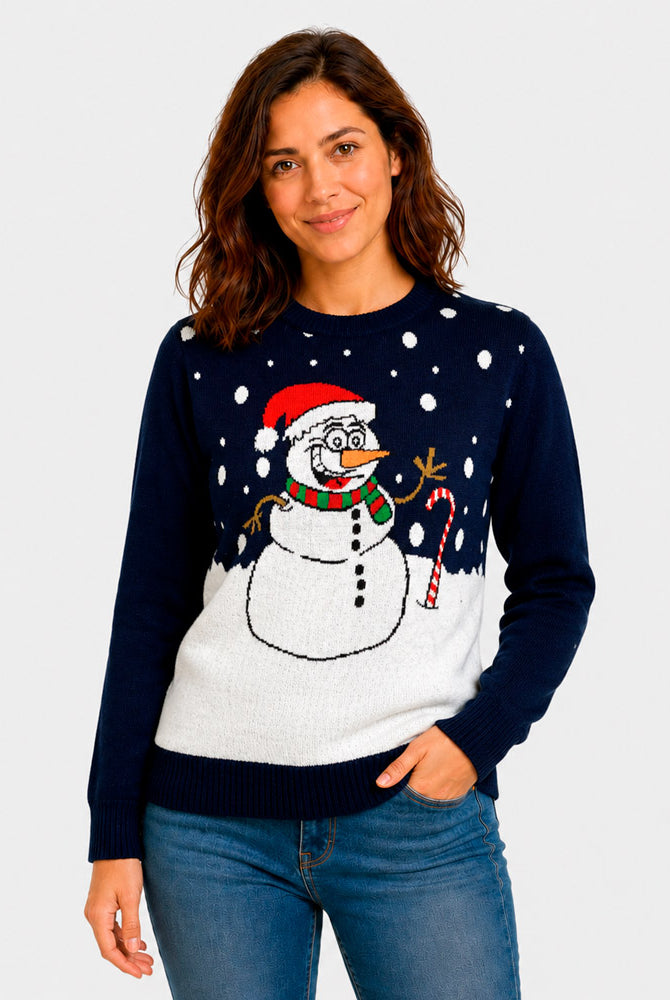 Navy Blue Christmas Jumper with Snowman Women