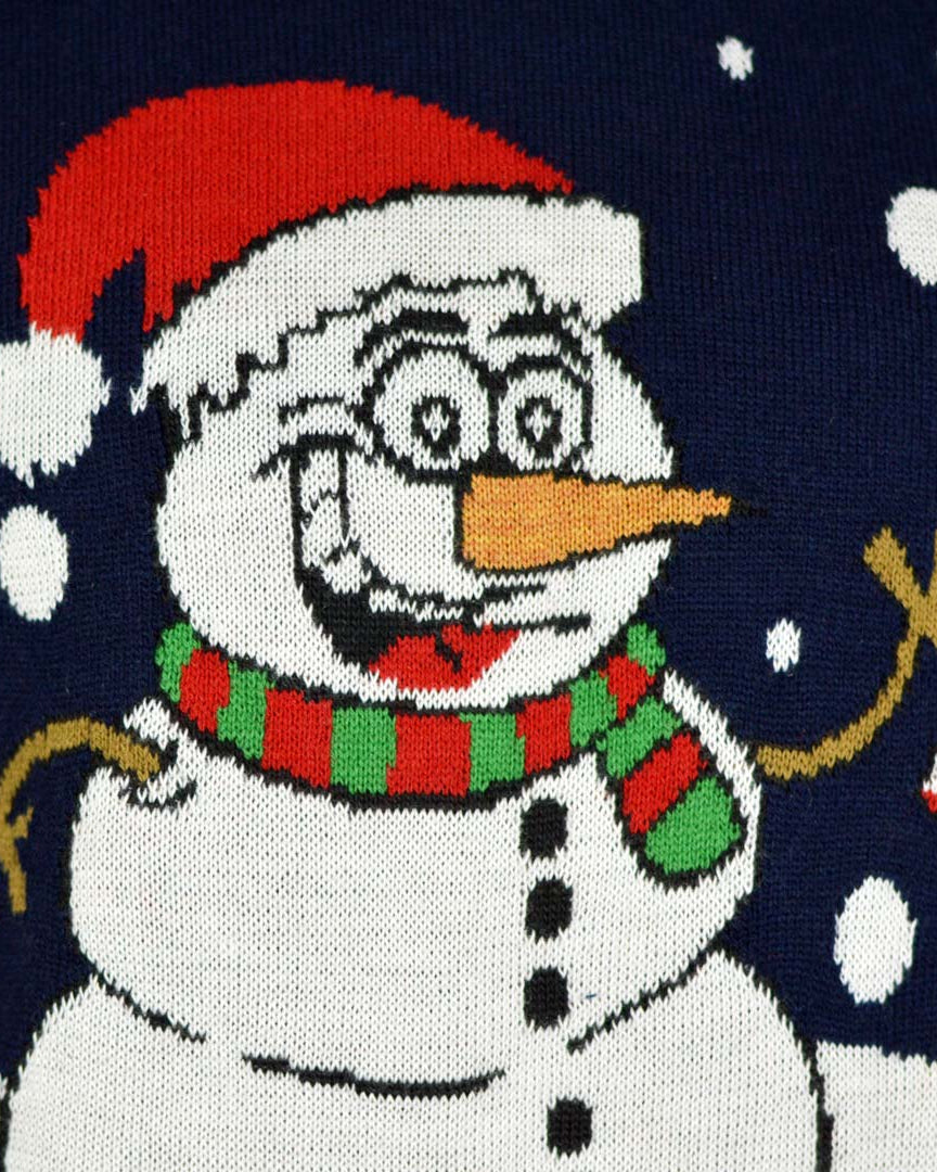 detail Navy Blue Couple's Christmas Jumper with Snowman