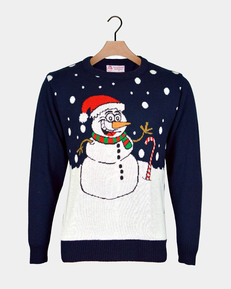 Navy Blue Couple's Christmas Jumper with Snowman