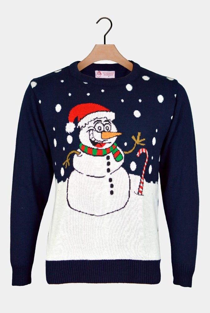 Navy Blue Couple's Christmas Jumper with Snowman