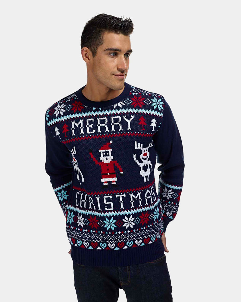 Navy Blue Couples Merry Christmas Jumper mens