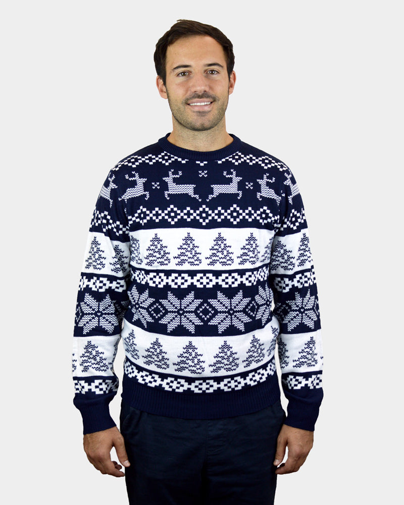North Pole Blue Christmas Jumper mens
