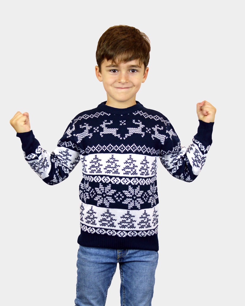 North Pole Blue Family Christmas Jumper boys