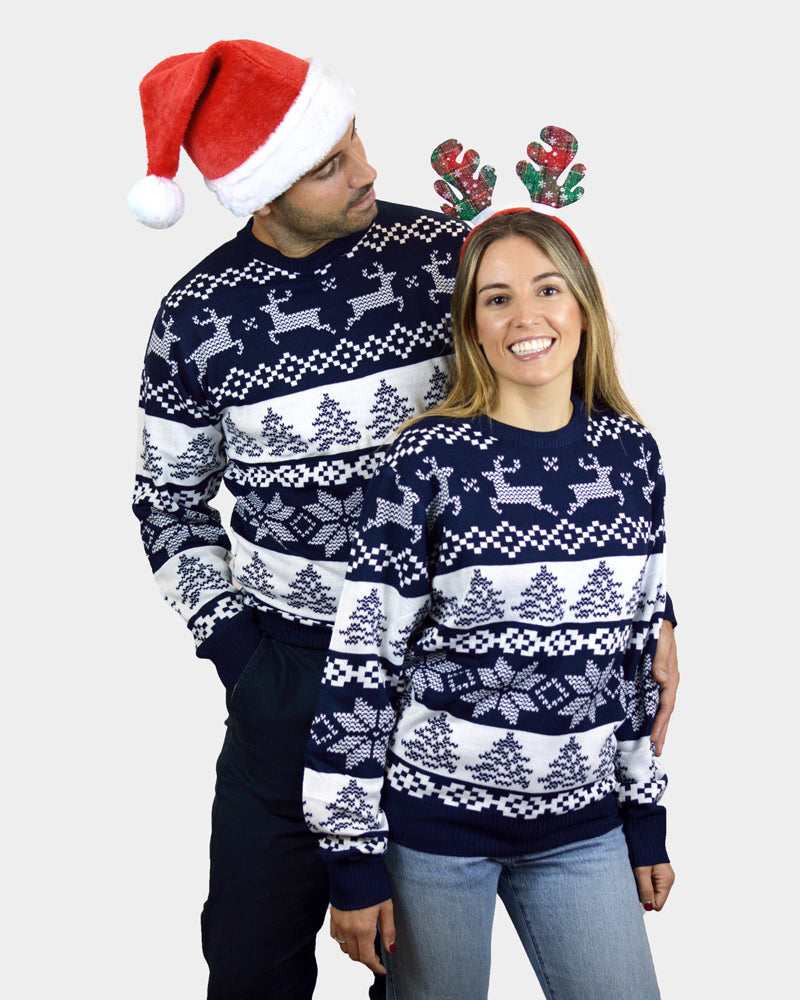 North Pole Blue Family Christmas Jumper couple