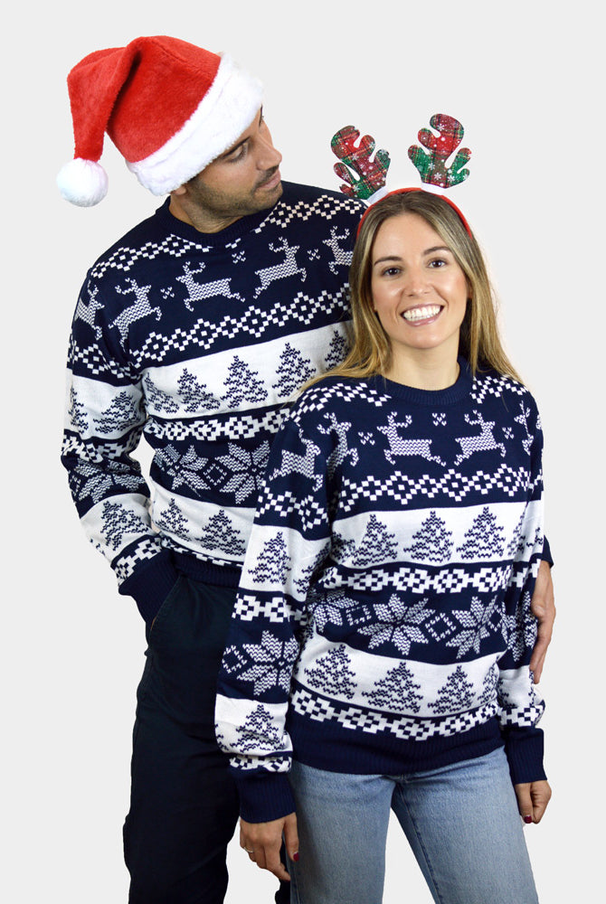 North Pole Blue Family Christmas Jumper couple