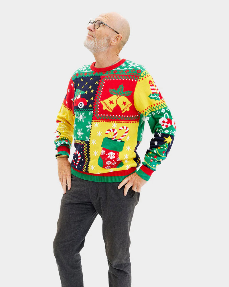 Organic Cotton Christmas Jumper Patchwork Mens